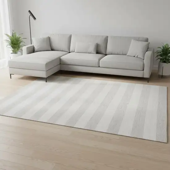 Ivory And Gray Striped Washable Area Rug With UV Protection Photo 1