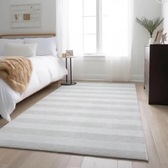 Ivory And Gray Striped Washable Area Rug With UV Protection Photo 4