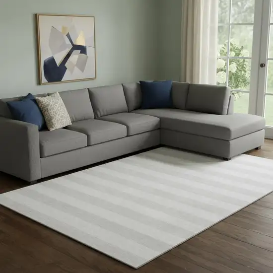 Ivory And Gray Striped Washable Area Rug With UV Protection Photo 1