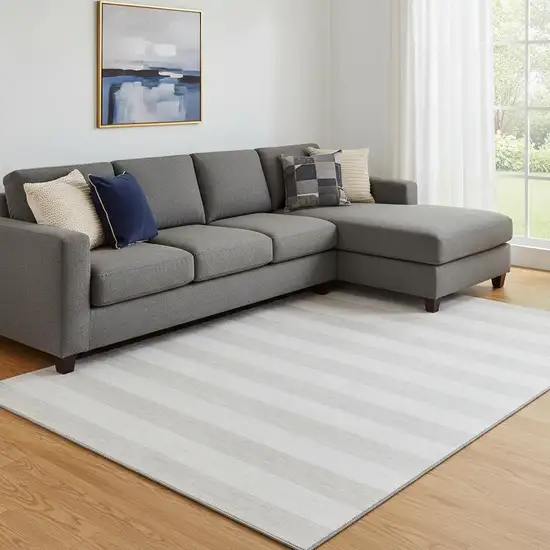 Ivory And Gray Striped Washable Area Rug With UV Protection Photo 1