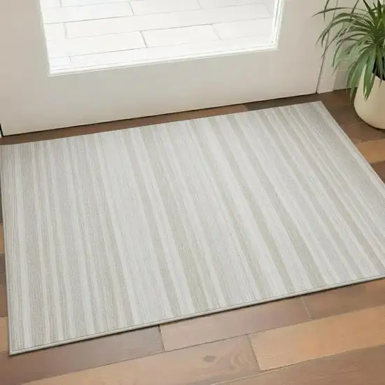 Ivory And Gray Striped Washable Area Rug With UV Protection Photo 1