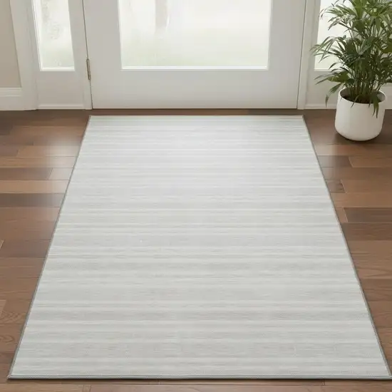 Ivory And Gray Striped Washable Area Rug With UV Protection Photo 3