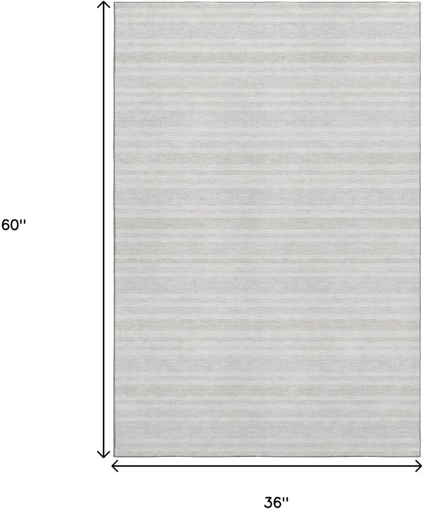 Ivory And Gray Striped Washable Area Rug With UV Protection Photo 8