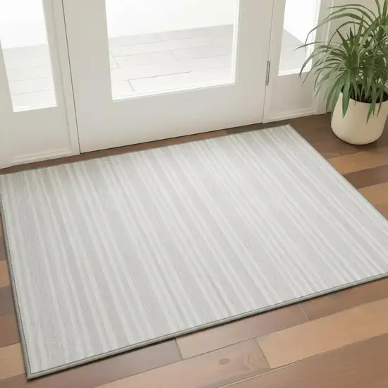 Ivory And Gray Striped Washable Area Rug With UV Protection Photo 2