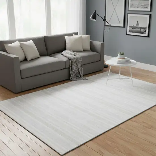 Ivory And Gray Striped Washable Area Rug With UV Protection Photo 2