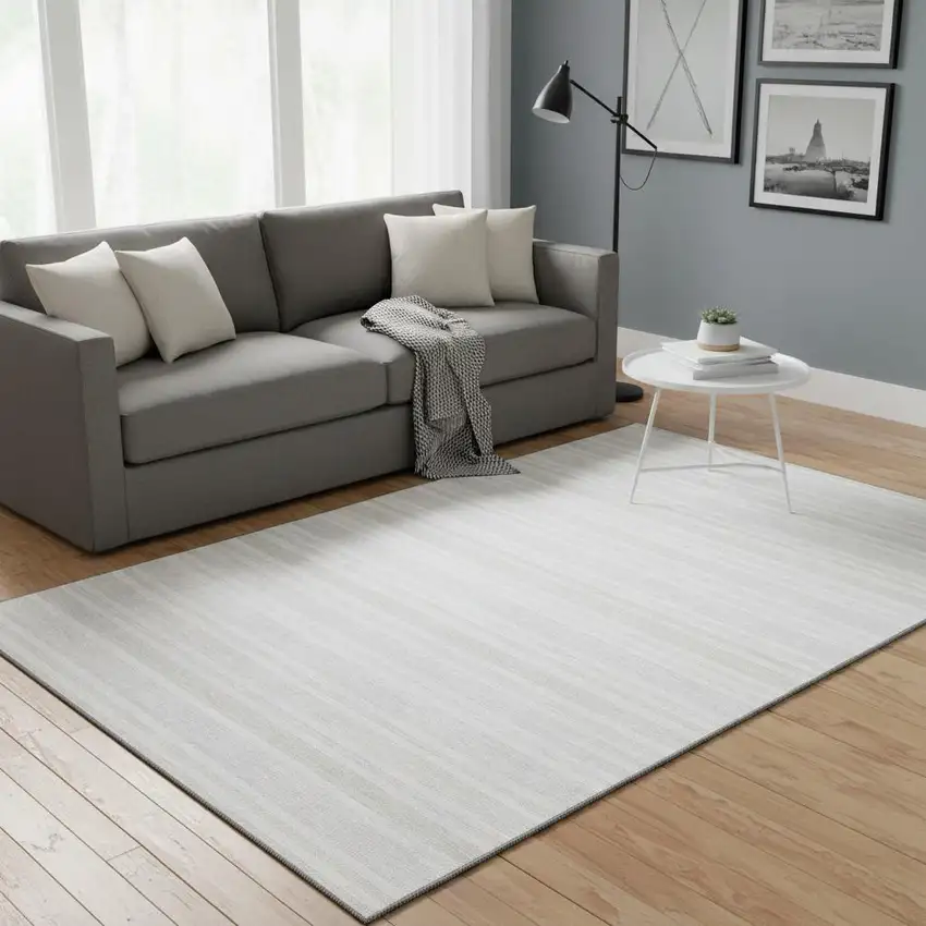 Ivory And Gray Striped Washable Area Rug With UV Protection Photo 2