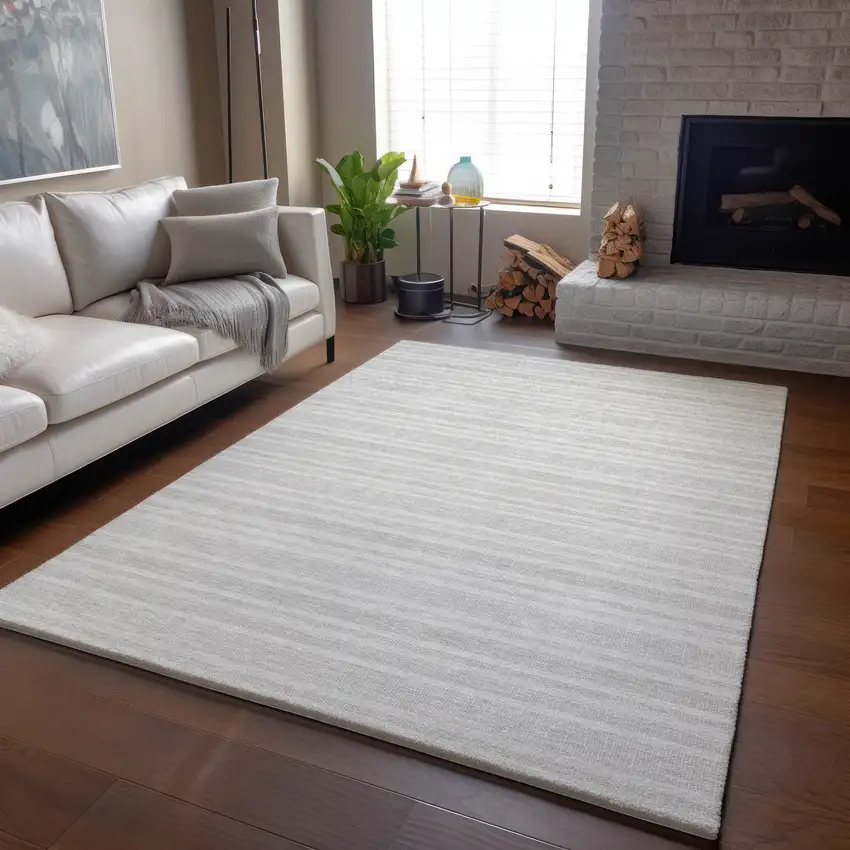 Ivory And Gray Striped Washable Area Rug With UV Protection Photo 6