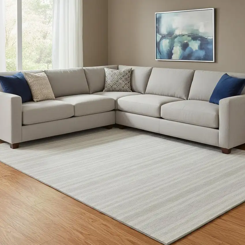 Ivory And Gray Striped Washable Area Rug With UV Protection Photo 1