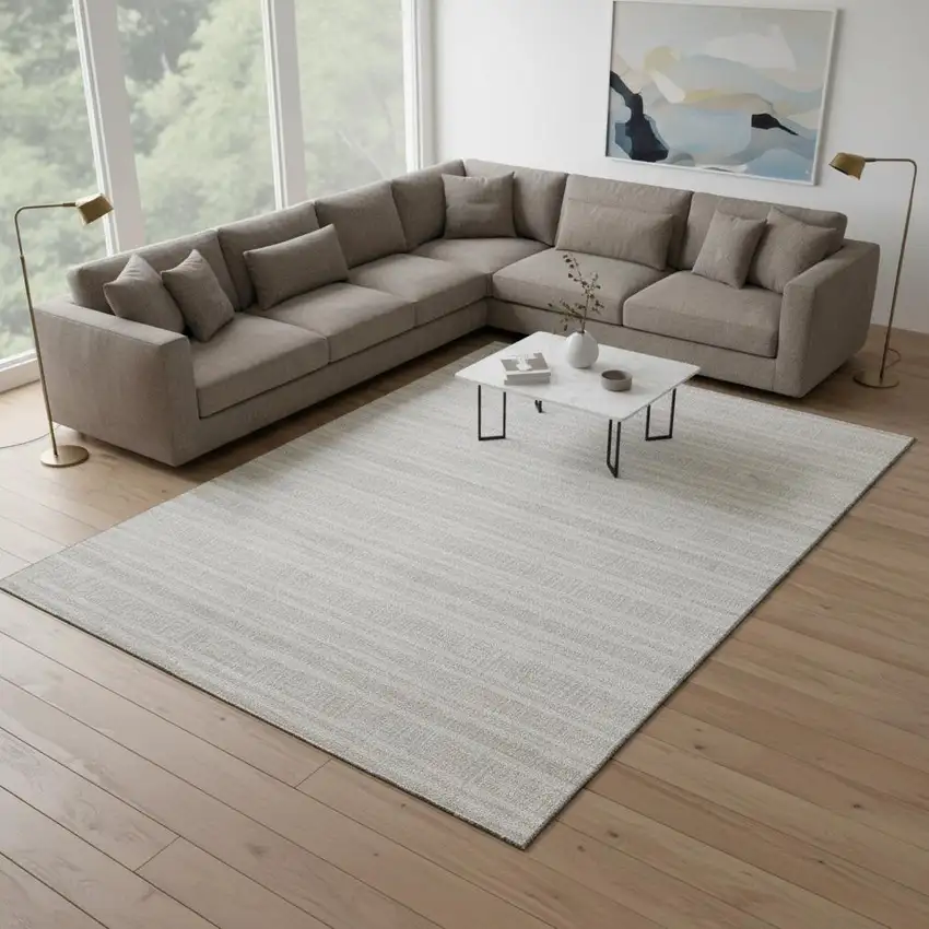 Ivory And Gray Striped Washable Area Rug With UV Protection Photo 2