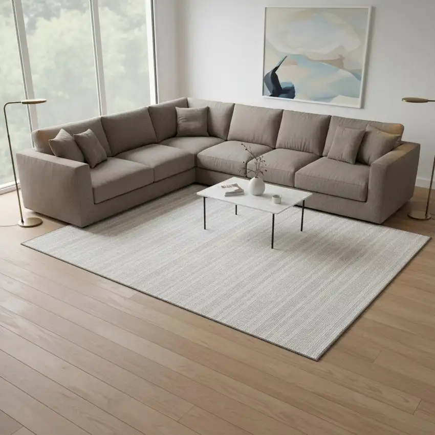 Ivory And Gray Striped Washable Area Rug With UV Protection Photo 2