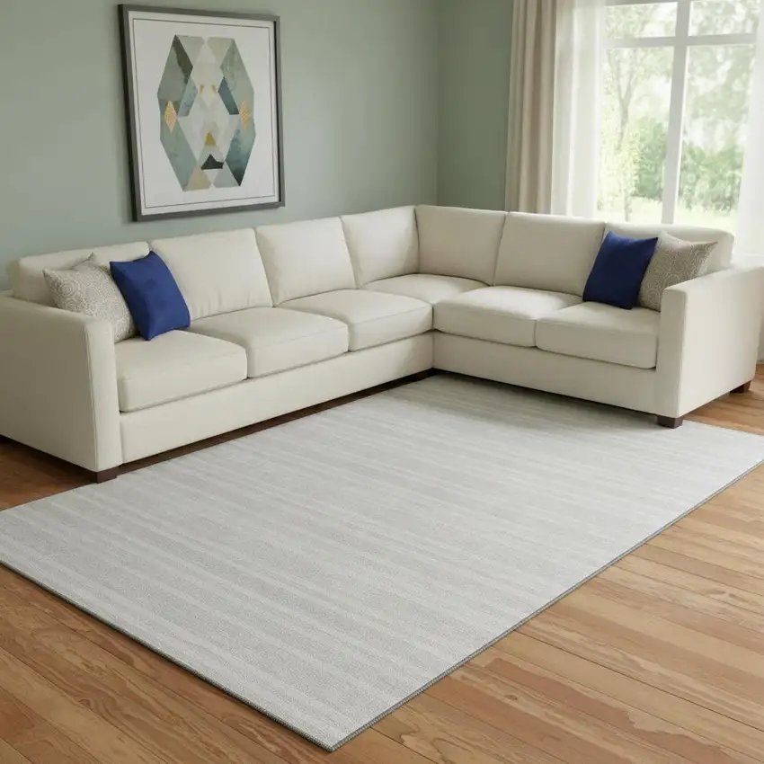 Ivory And Gray Striped Washable Area Rug With UV Protection Photo 1