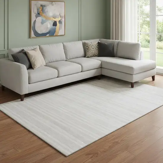 Ivory And Gray Striped Washable Area Rug With UV Protection Photo 1