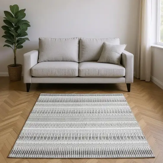 Ivory And Gray Striped Washable Area Rug With UV Protection Photo 2