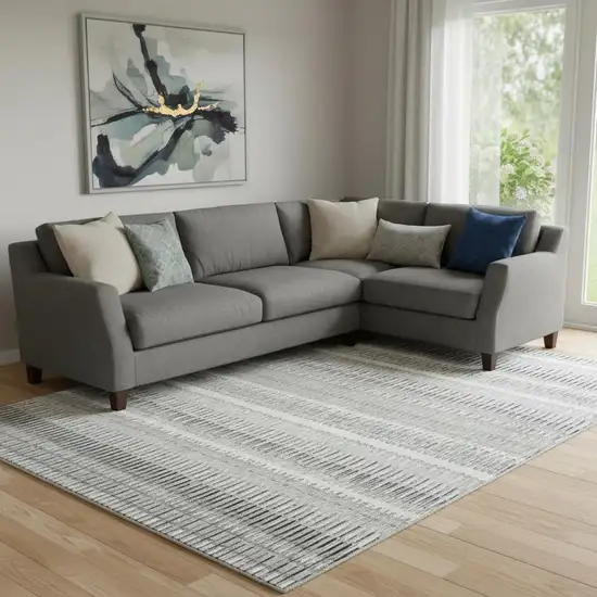 Ivory And Gray Striped Washable Area Rug With UV Protection Photo 1