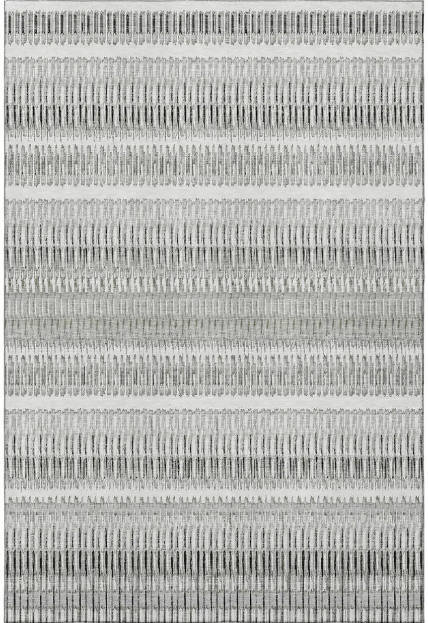 Ivory And Gray Striped Washable Area Rug With UV Protection Photo 3