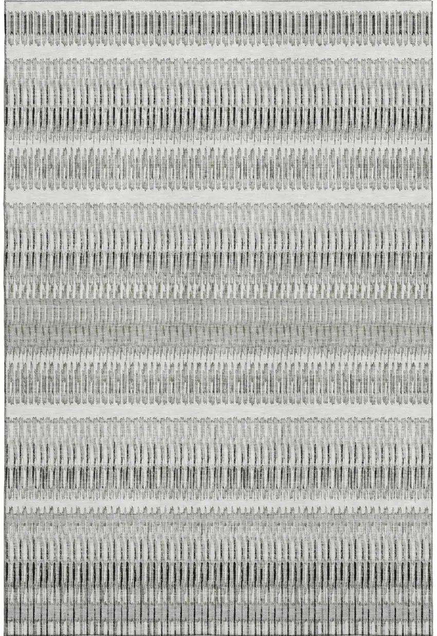 Ivory And Gray Striped Washable Area Rug With UV Protection Photo 1