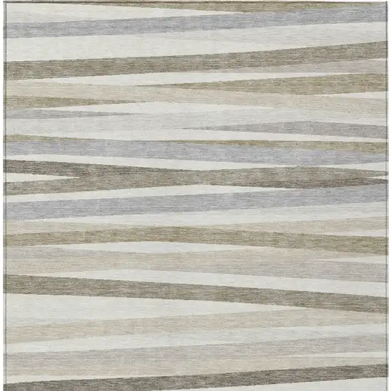Ivory And Gray Striped Washable Indoor Outdoor Area Rug Photo 5