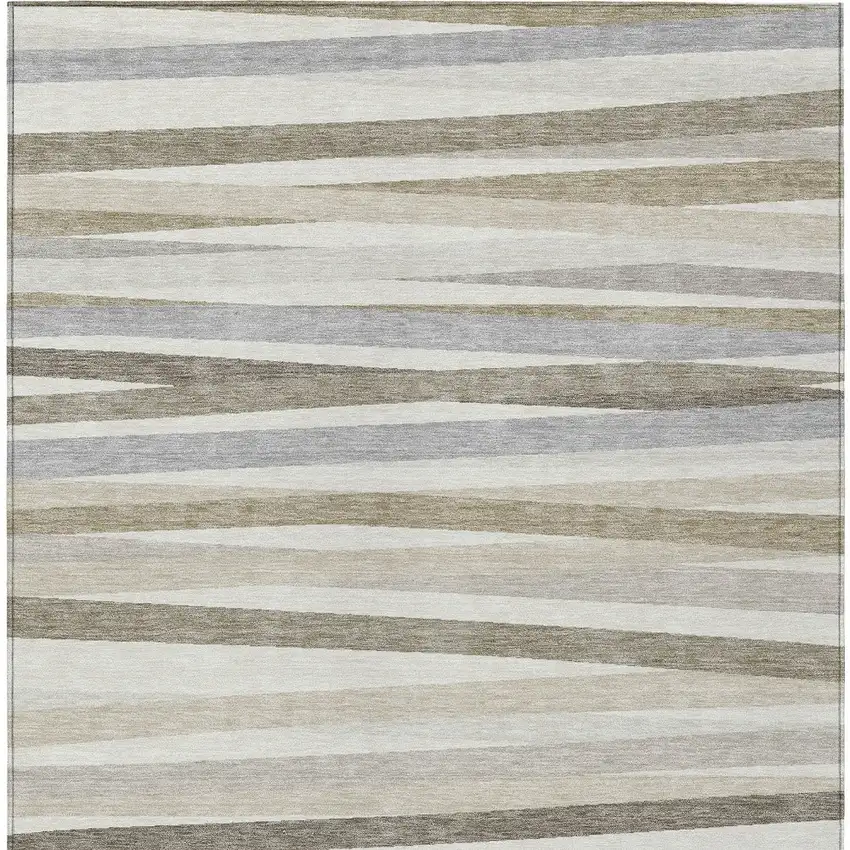 Ivory And Gray Striped Washable Indoor Outdoor Area Rug Photo 5