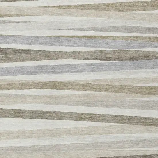 Ivory And Gray Striped Washable Indoor Outdoor Area Rug Photo 4