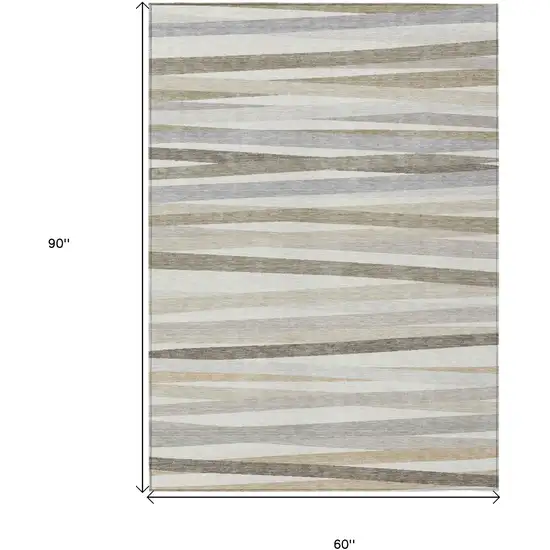 Ivory And Gray Striped Washable Indoor Outdoor Area Rug Photo 3
