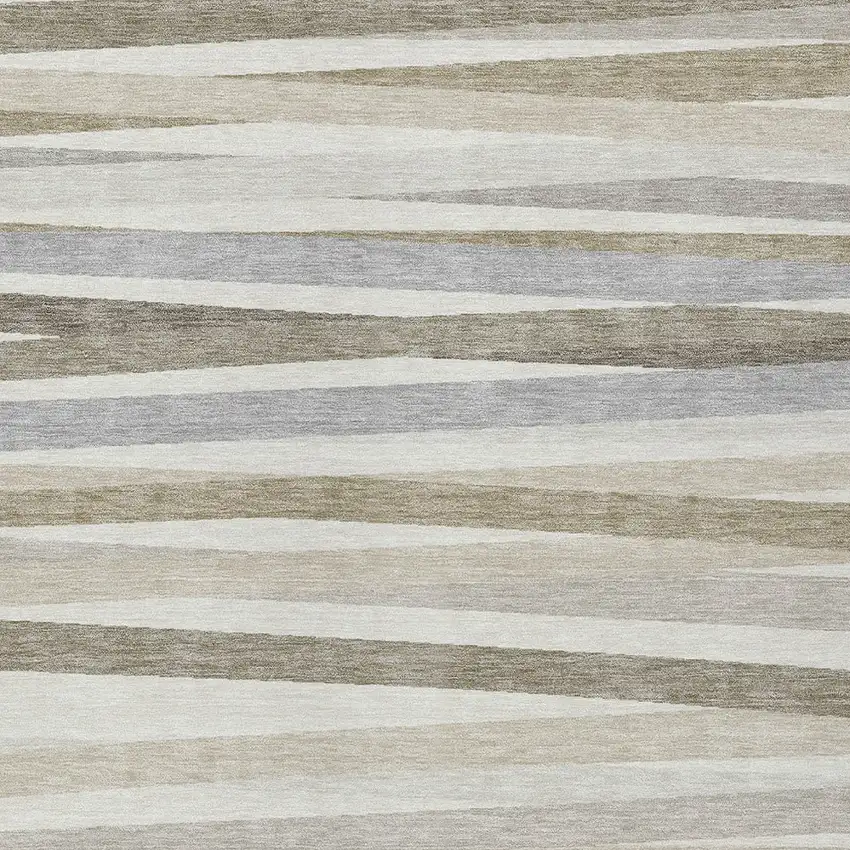 Ivory And Gray Striped Washable Indoor Outdoor Area Rug Photo 5