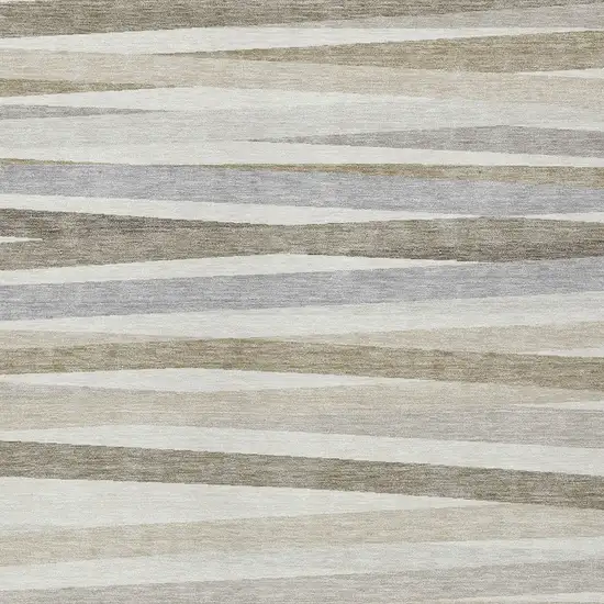 Ivory And Gray Striped Washable Indoor Outdoor Area Rug Photo 5