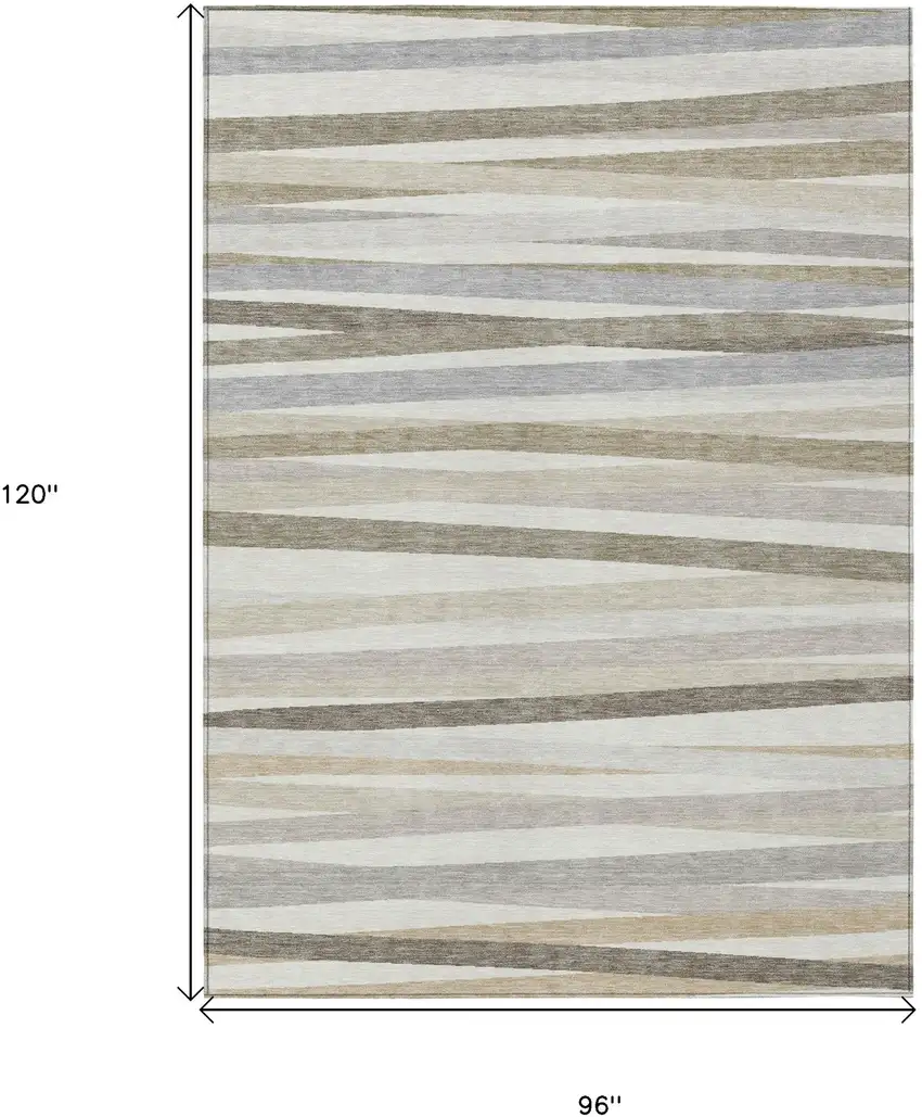 Ivory And Gray Striped Washable Indoor Outdoor Area Rug Photo 3