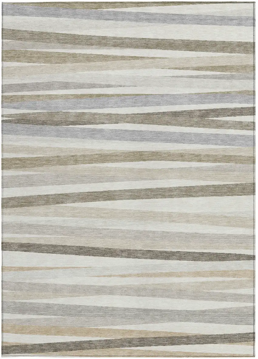 Ivory And Gray Striped Washable Indoor Outdoor Area Rug Photo 4