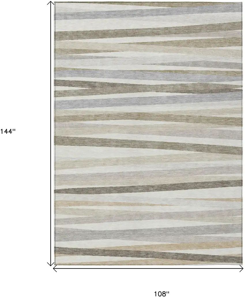Ivory And Gray Striped Washable Indoor Outdoor Area Rug Photo 9