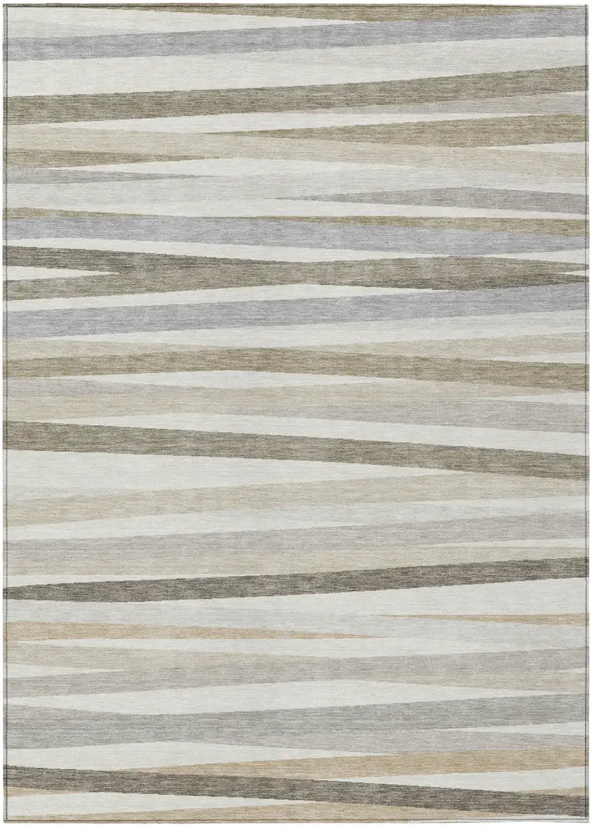 Ivory And Gray Striped Washable Indoor Outdoor Area Rug Photo 2
