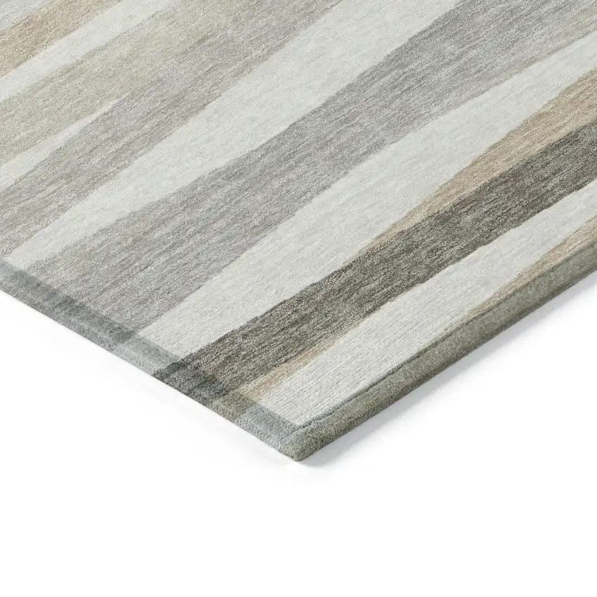 Ivory And Gray Striped Washable Indoor Outdoor Area Rug Photo 4