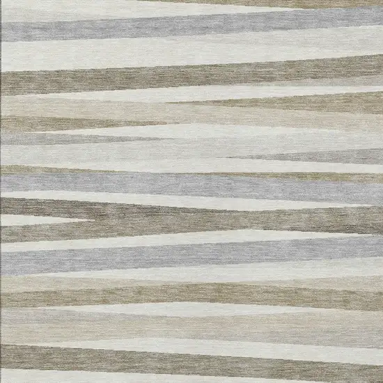 Ivory And Gray Striped Washable Indoor Outdoor Area Rug Photo 5