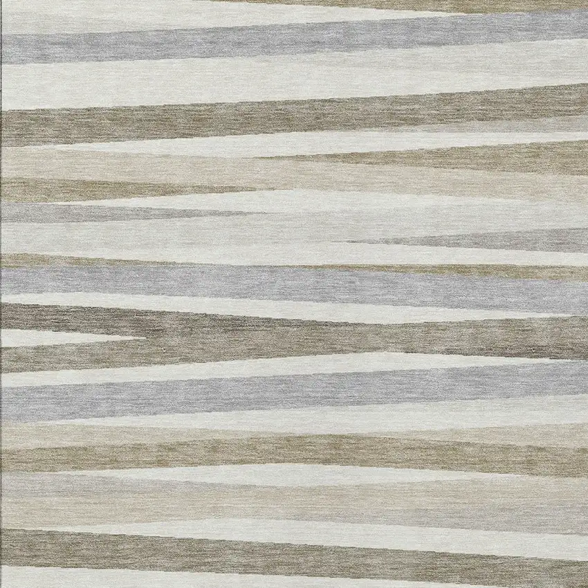 Ivory And Gray Striped Washable Indoor Outdoor Area Rug Photo 5