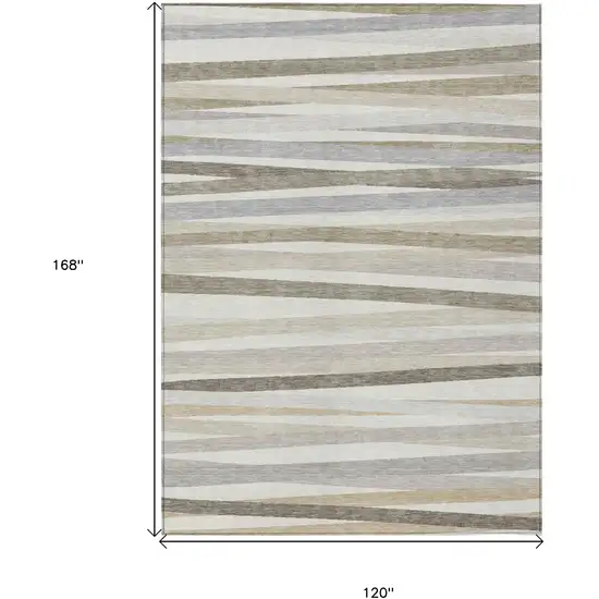 Ivory And Gray Striped Washable Indoor Outdoor Area Rug Photo 3