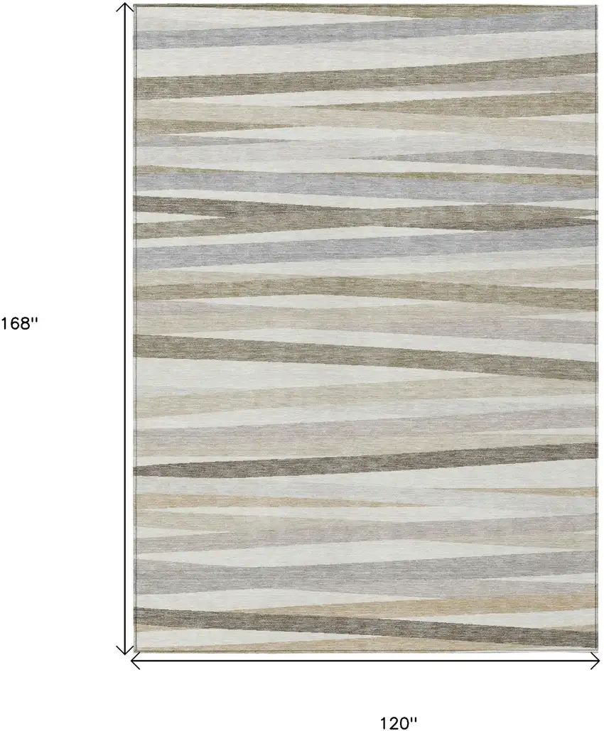 Ivory And Gray Striped Washable Indoor Outdoor Area Rug Photo 3