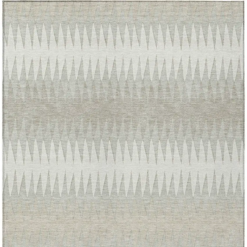 Ivory And Gray Striped Washable Indoor Outdoor Area Rug Photo 7