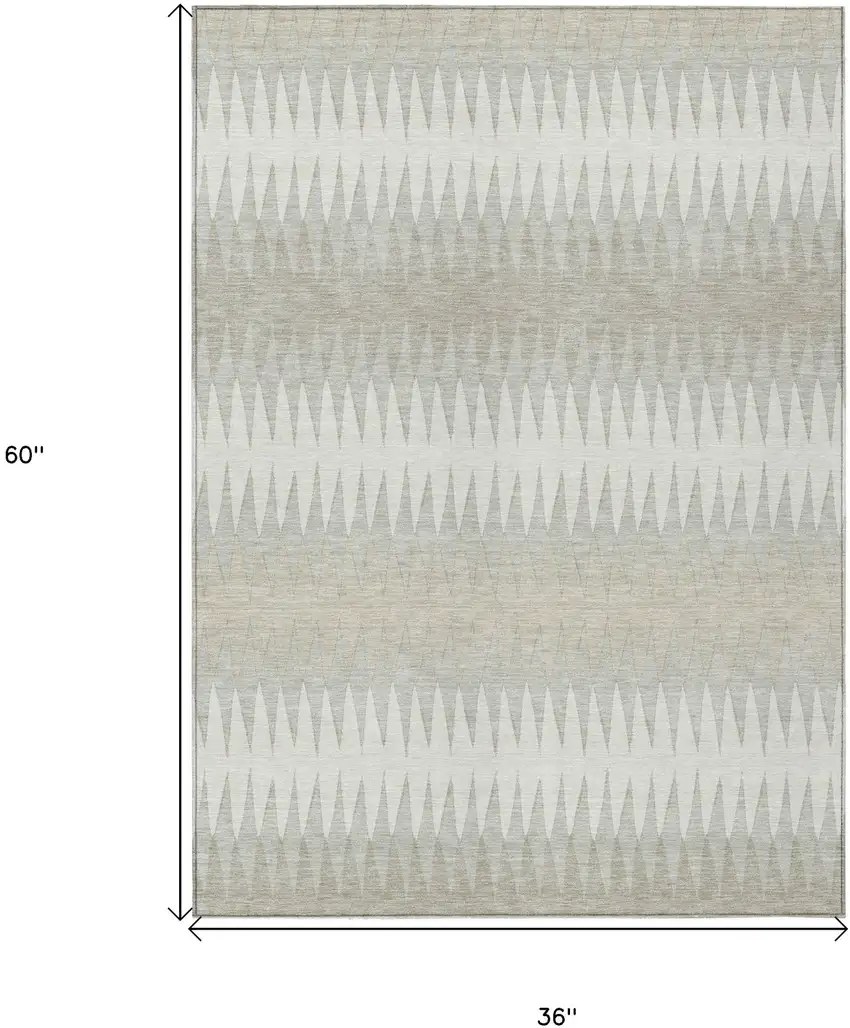 Ivory And Gray Striped Washable Indoor Outdoor Area Rug Photo 3