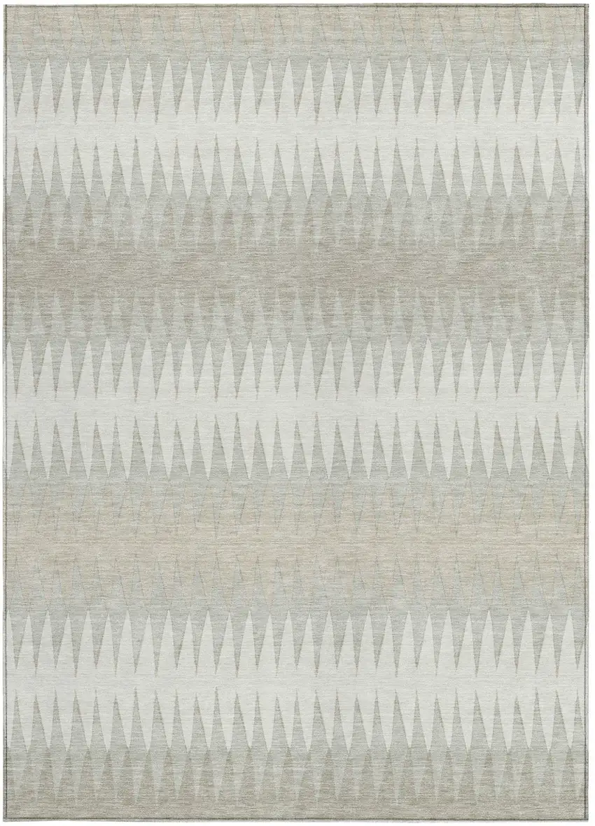 Ivory And Gray Striped Washable Indoor Outdoor Area Rug Photo 7