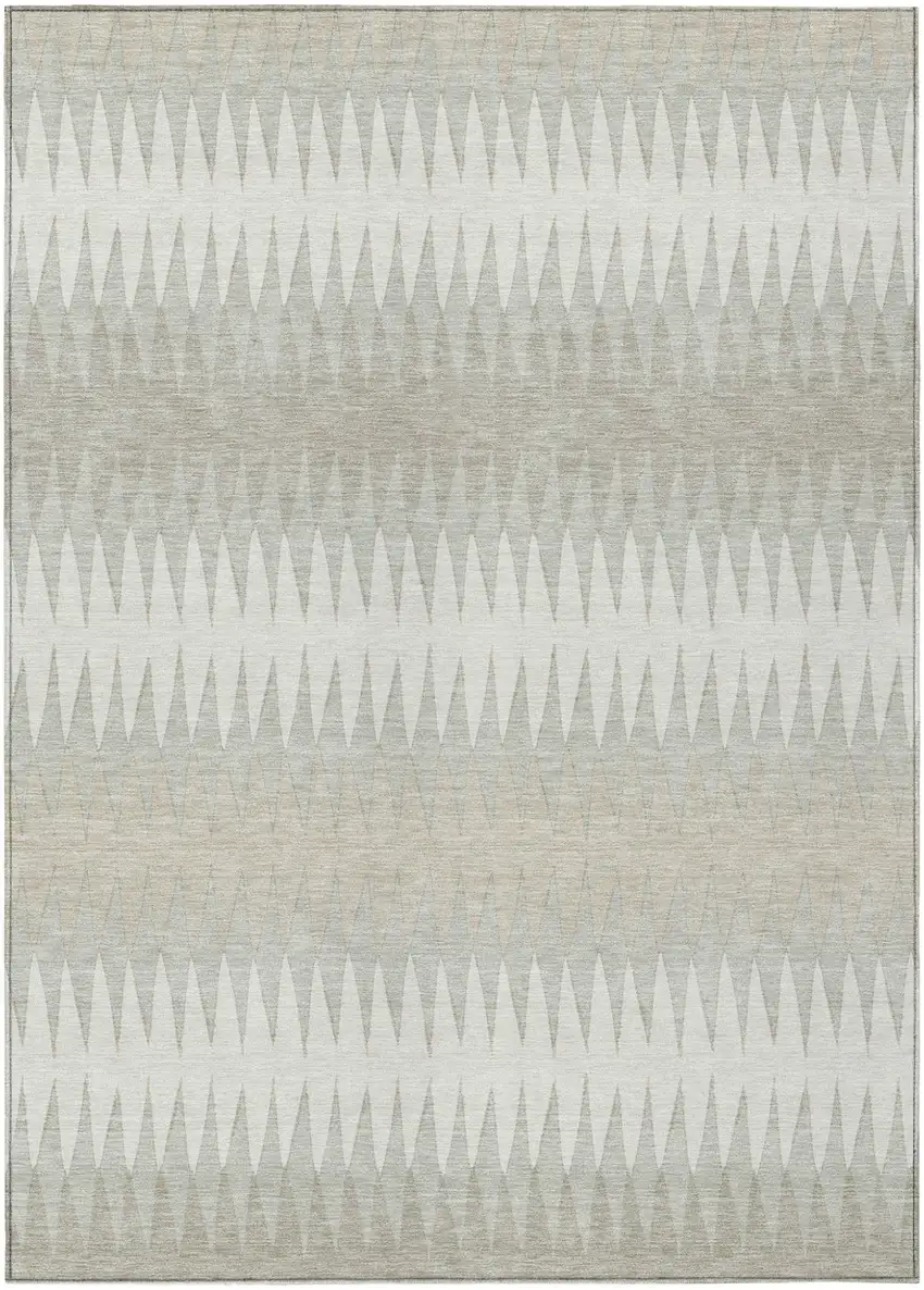 Ivory And Gray Striped Washable Indoor Outdoor Area Rug Photo 2