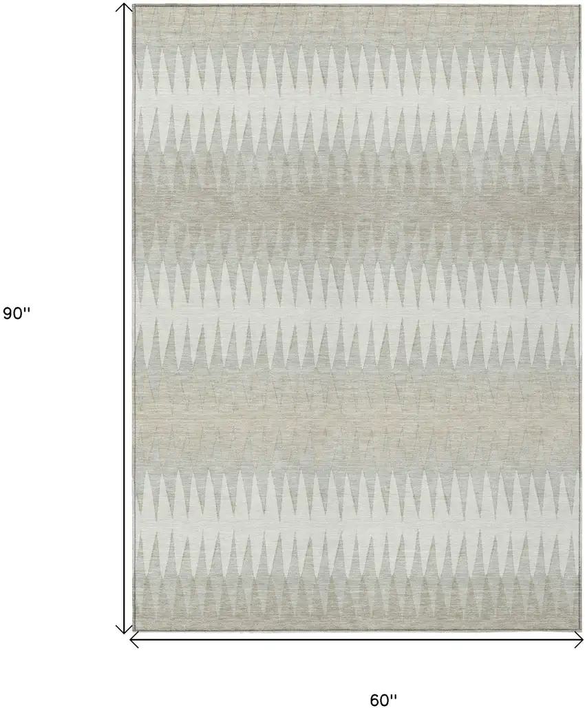 Ivory And Gray Striped Washable Indoor Outdoor Area Rug Photo 3