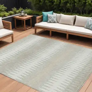 Photo of Ivory And Gray Striped Washable Indoor Outdoor Area Rug