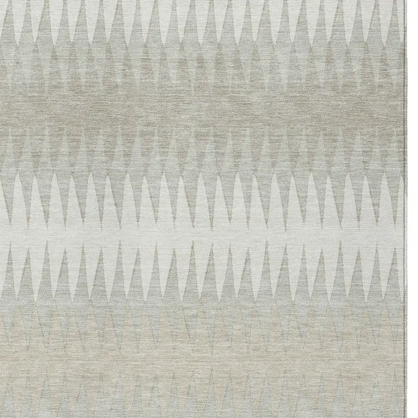Ivory And Gray Striped Washable Indoor Outdoor Area Rug Photo 6