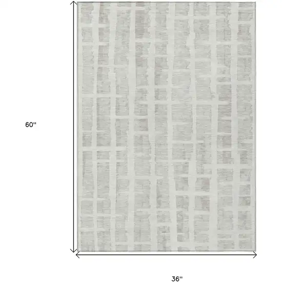 Ivory And Gray Striped Washable Indoor Outdoor Area Rug Photo 3