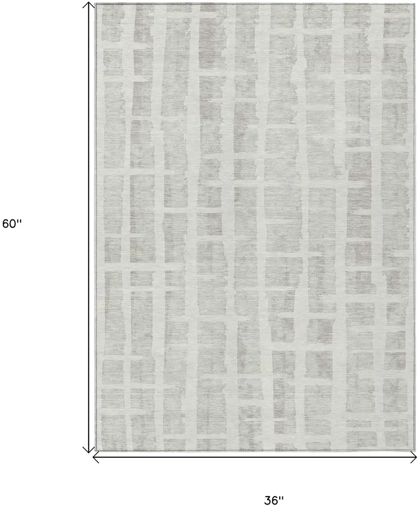 Ivory And Gray Striped Washable Indoor Outdoor Area Rug Photo 3