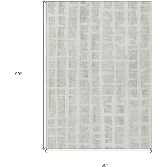 Ivory And Gray Striped Washable Indoor Outdoor Area Rug Photo 3