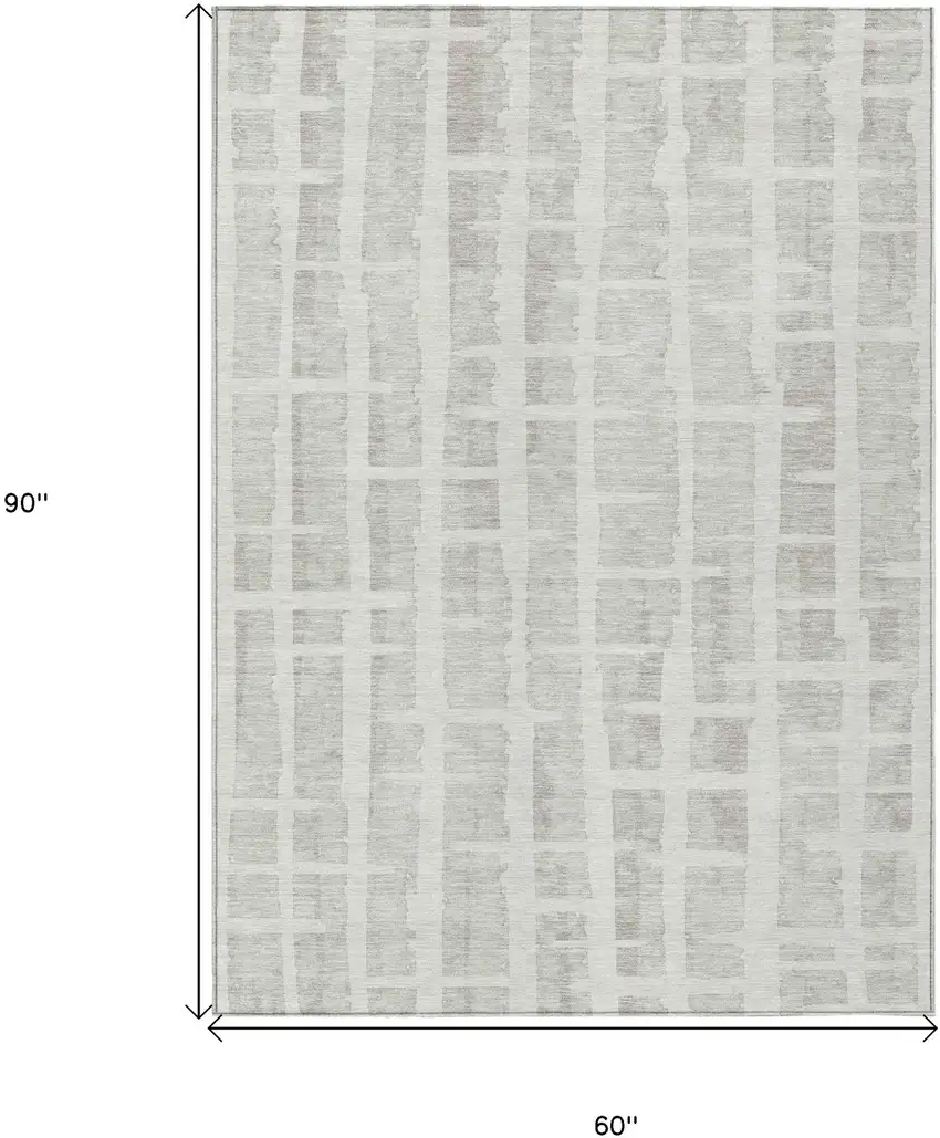 Ivory And Gray Striped Washable Indoor Outdoor Area Rug Photo 3