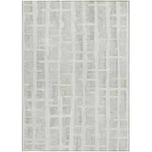Photo of Ivory And Gray Striped Washable Indoor Outdoor Area Rug
