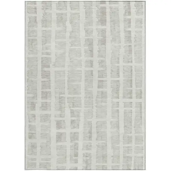 Ivory And Gray Striped Washable Indoor Outdoor Area Rug Photo 7