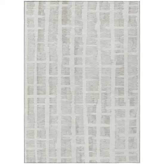 Ivory And Gray Striped Washable Indoor Outdoor Area Rug Photo 2