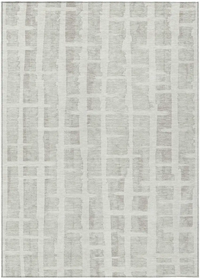 Ivory And Gray Striped Washable Indoor Outdoor Area Rug Photo 2